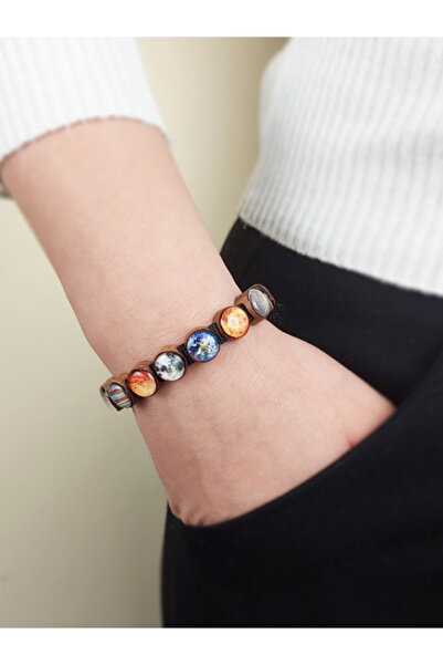 Bijulab Güneş Sistemi Bileklik | Güneş, 8 gezegeni ve Ay'ı temsil eden Unisex Takı