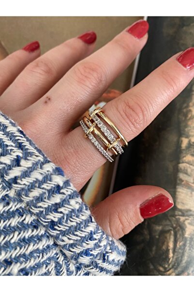 Pinery Jewels 4 Sıra Çift Renki Taşlı Kadın Yüzük