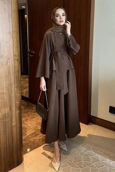 nedo7 Gold Buttoned Skirt Suit Brown