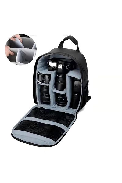 Generic Nylon DSLR Camera Backpack With Rain Cover Black