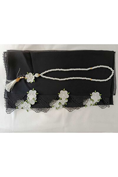 NUMİSTORE İğne oyası Tesbihli siyah renk namaz örtüsü