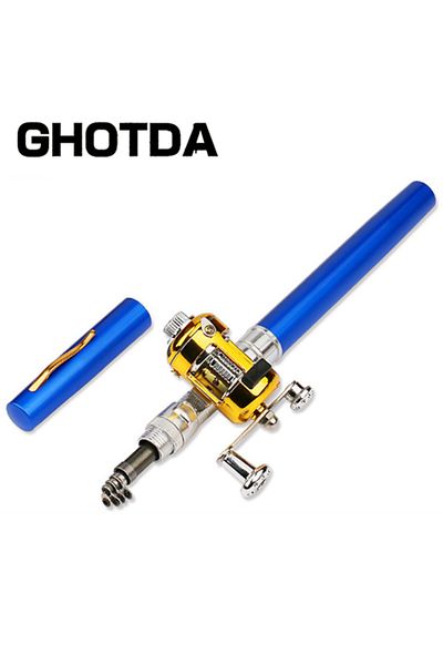Choice Blue Portable Pocket Telescopic Mini Fishing Pole Pen Shape Folded Fishing Rod With Reel Wheel