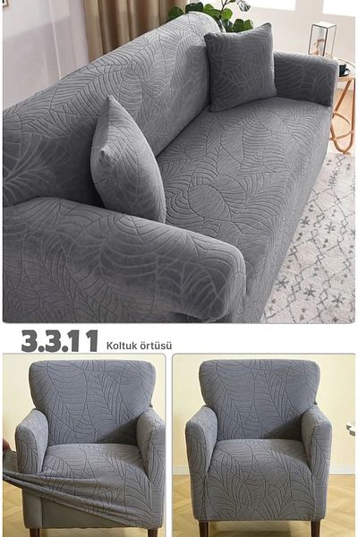 ÖZMAKAN 3 3 1 1 Set de huse de scaun din jacquard, elastic, elastic, lavabil, husă de scaun