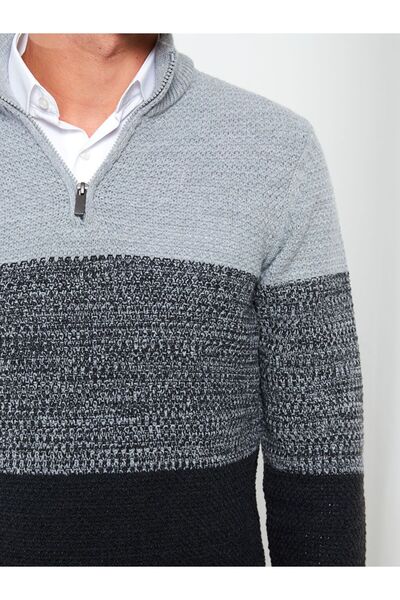 LC Waikiki Beige Stand Collar Long Sleeve Color Block Men's Knitwear Sweater