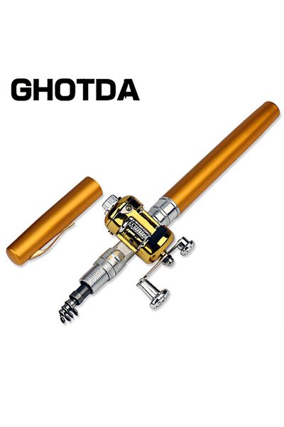 Choice Yellow Portable Pocket Telescopic Mini Fishing Pole Pen Shape Folded Fishing Rod With Reel Wheel
