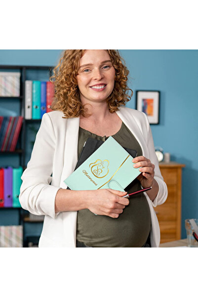 PillyBalla Copertă jurnal maternitate, piele, albastru deschis/auriu, 30,9 x 20,9 cm