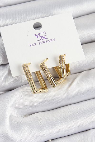 norsary Brass Zircon Stone Rectangular Model Gold Color 3-Piece Women's Earrings