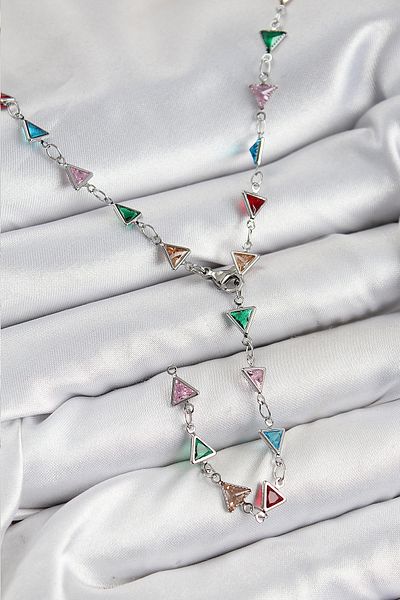 norsary Brass Colored Zircon Stone Triangle Model Silver Color Women's Y Necklace