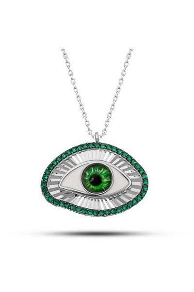 norsary Silver Emerald Eye Protector Women's Necklace