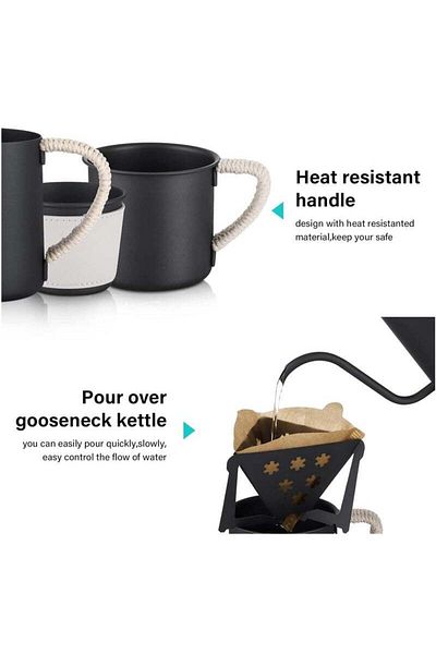COOYA Travel Coffee Maker Gift Set ,304 Stainless Gooseneck Kettle,Coffee Mug V60 Dripper Filters