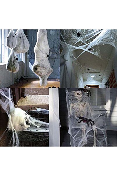 MUXItrade Spider web set with 30 artificial spiders MUXItrade, cotton/plastic, white/black