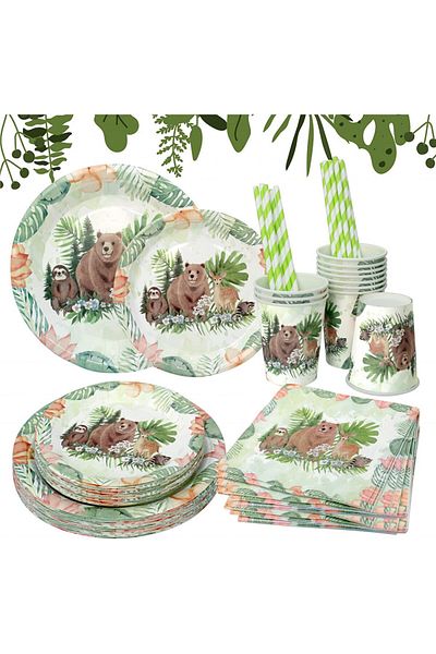 Kazaigou party set for 16 guests, animated, paper, multicolor, 80 pieces