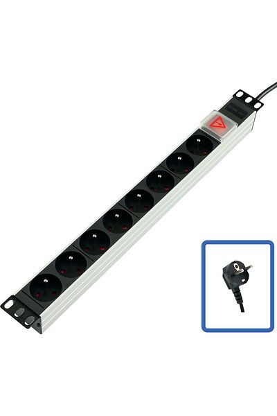 Lanview Listwa zasilająca 19" - 8 gniazd - aluminiowa z włącznikiem, TUPS031