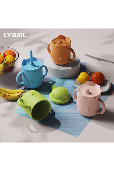 Lyasil Set of 4 baby cups, silicone, multicolor, 227 ml