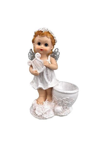 OEM Angel figurine with harp and flower holder, 16x26 cm