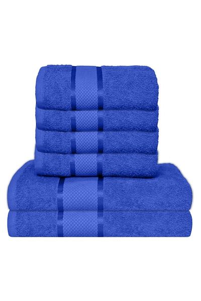 OEM Set 6 Bath Towels, Cotton, Solid Color, 400g/m², 30x50cm/50x90cm, Navy Blue