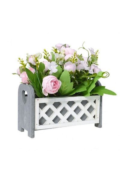 OEM Artificial Arrangement with Roses, in Wooden Pot, Pink, 17x7x9 cm