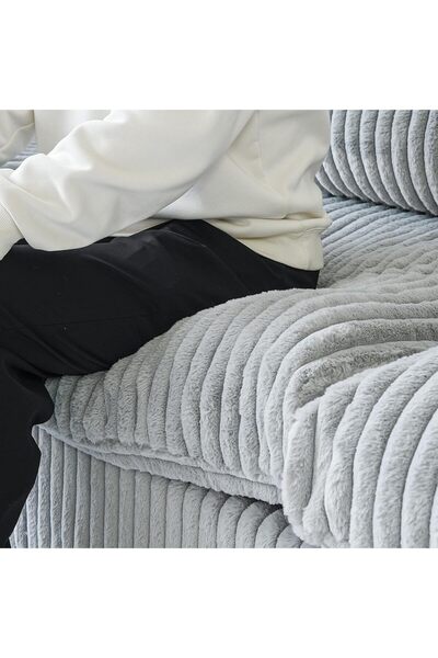 pavellium home Sirius Modüler L Koltuk // 380x 285 + 2 Puf Tavşan Tüyü Kumaş // Yıkanabilir Kılıflı // Gri