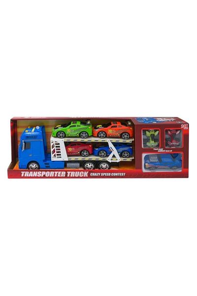 divendi-ro Camion cu 7 vehicule, cu sunet și lumini, funcționează cu 3 baterii, 68x13x21cm, multicolor