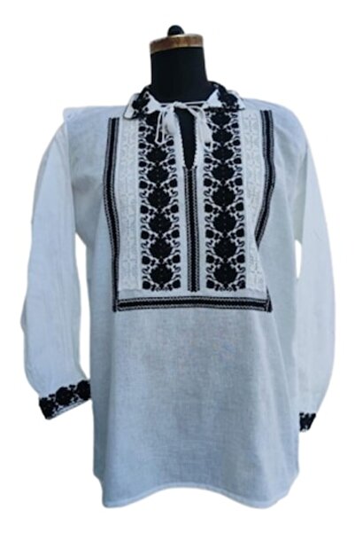 OEM Παραδοσιακό Κεντητό πουκάμισο, Βαμβάκι, μαύρο, μέγεθος S