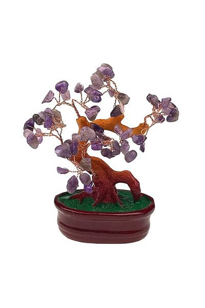 OEM Ceramic Decoration, Feng Shui Tree, 6 Branches, 12x17cm, Purple Aventurine Stones