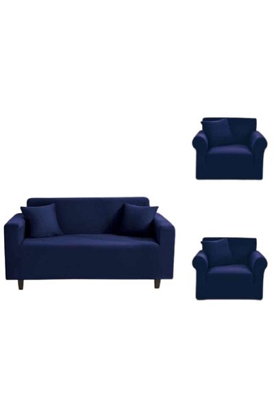 OEM Husă elastică pentru canapea și 2 fotolii, Uni, 180x230cm/90x140cm, bleumarin