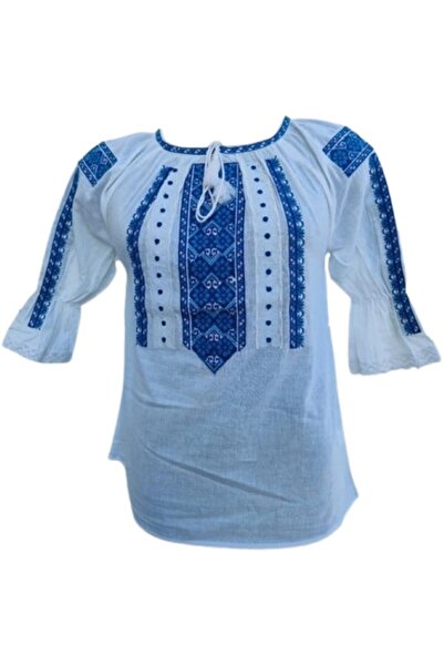 OEM Bluză tradițională pentru femei, bumbac, Bleumain, mărimea S