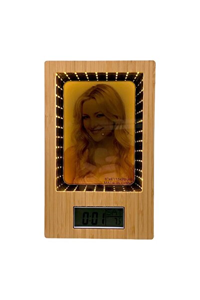 OEM Photo Frame with Electronic Clock and LED, 17x27 cm, Brown-Black