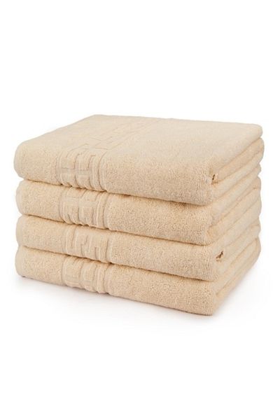 OEM Set 4 prosoape de baie, Bumbac, Uni, Bordura Greceasca, 500g/m², 70x140cm, Ivoire
