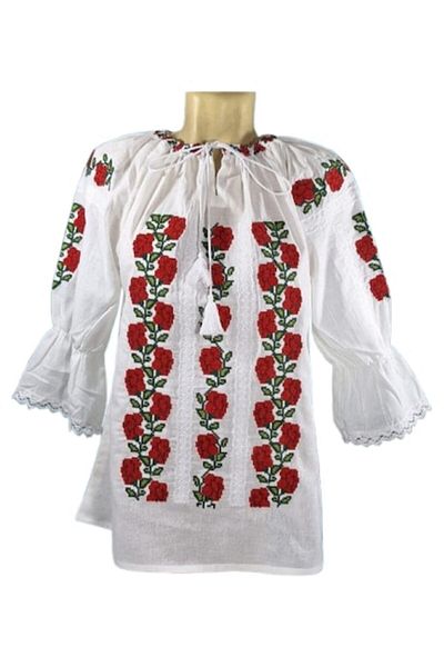 OEM Women's Blouse, Cotton, Traditional Model, 3/4 Sleeve, Red-Green Embroidery, Size XL