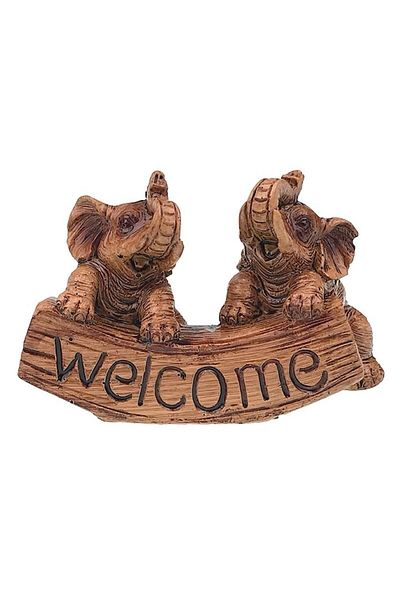 OEM Decoratiune din rasina, Elefanti-Welcome, 9x7cm, Maro, M4