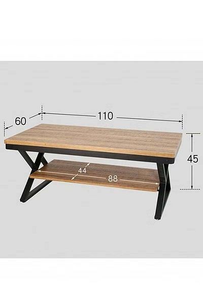 AGD Modern 2-Tier Design Center Coffee Table with Legs, Durable Metal Frame and Wooden Top 110x60x48 cm