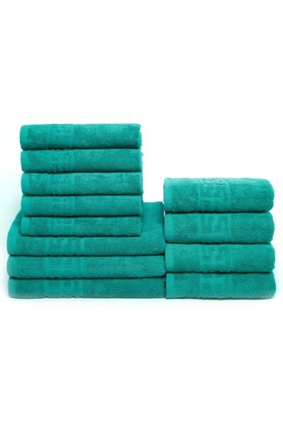 OEM Set 12 Bath Towels, Cotton, Greek Border, 500g/m², Dark Green