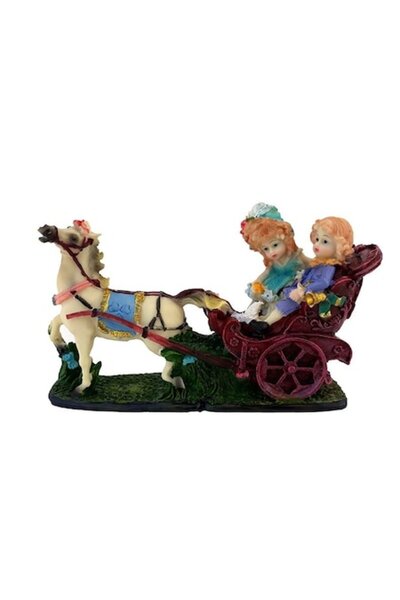 BV Statuie în formă de trăsură cu 2 copii, 20 cm, 1266G