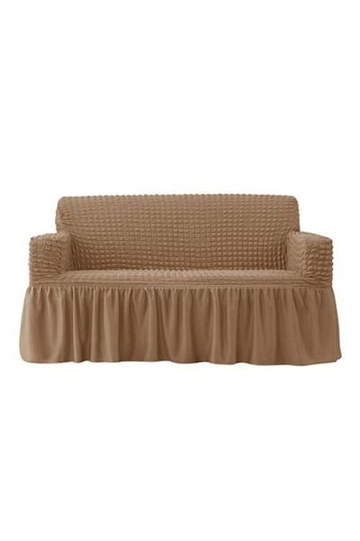 OEM Husa Canapea, 3 Locuri - 180x230cm, Creponat cu Volanase, Poliester si Licra, Cafea cu Lapte
