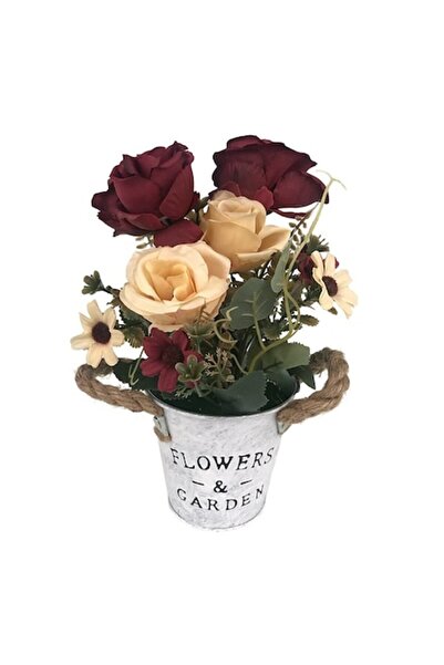 OEM Ghiveci metalic cu mânere din frânghie și bujori din plastic, M3, 17x27 cm