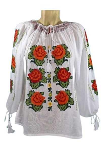 OEM Women's Blouse, Cotton, Long Sleeve, Rose Embroidery, Traditional Design, Size L