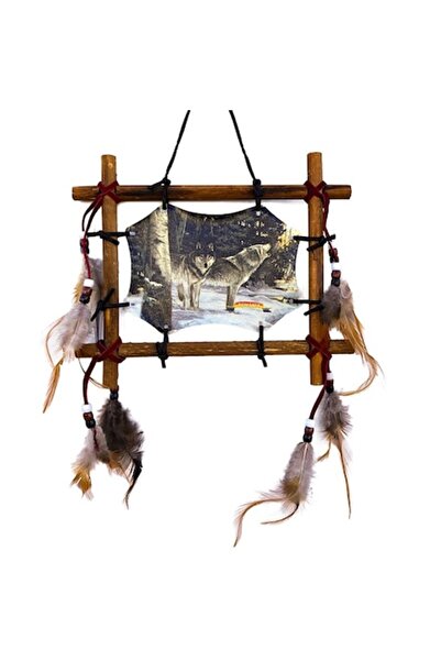 OEM Tablou cu rama din lemn, cu decoratiuni din pene, blanita si margele M2, ...