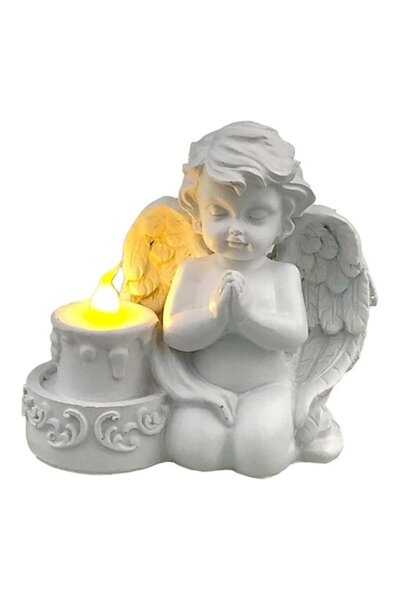OEM Înger din rășină, în rugăciune, cu lumânare din plastic cu baterii, 11X11 cm