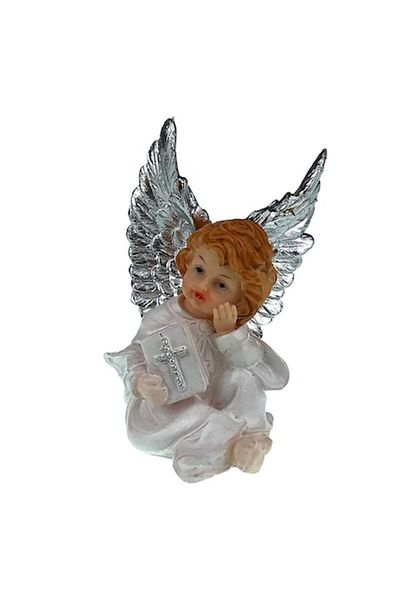 OEM Decoratiune ingeras citind o carte, rasina, 9x12 cm, alb, M1
