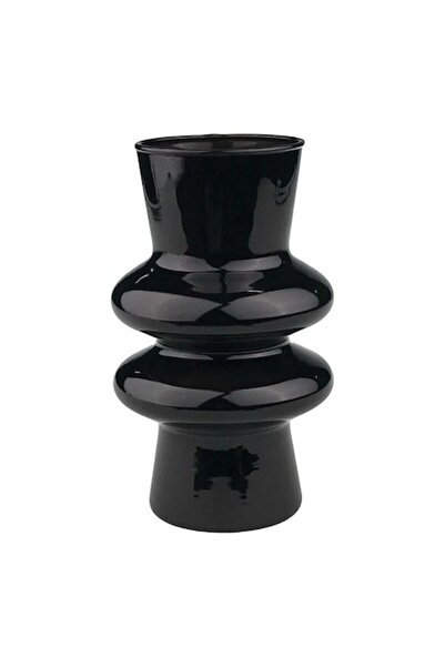 OEM Vază de sticlă cu două cercuri conectate, 11x20 cm, neagră