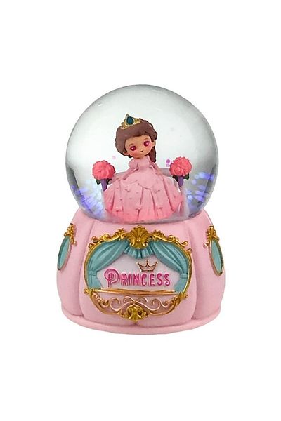 OEM Glass globe with water on resin base 'Princess', battery-powered, 9x13 cm, pink-multicolor