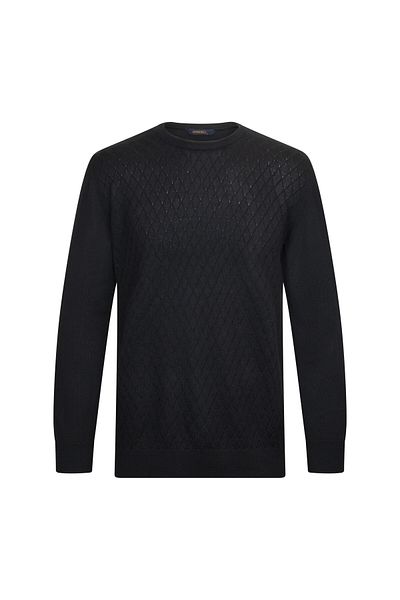Hatemoğlu Black Regular Fit Jacquard Crew Neck Wool Knitwear Sweater