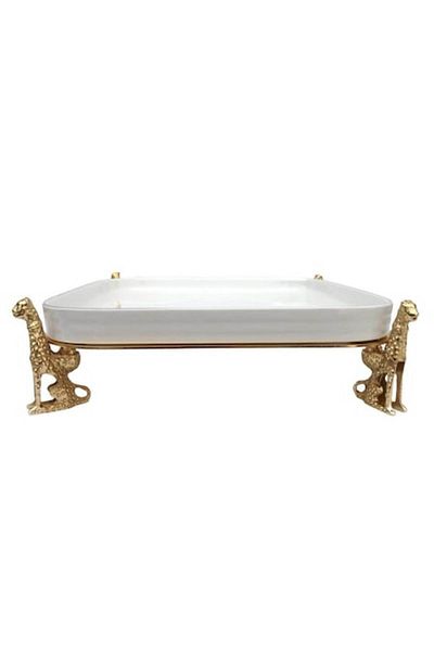OEM Farfurie ceramică pe suport metalic cu picioare de panteră, 23x7 cm