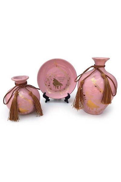 OEM Set 3 ceramic decorations, 2 vases and 1 plate, Musical Notes, 31x17, Pink Multicolor