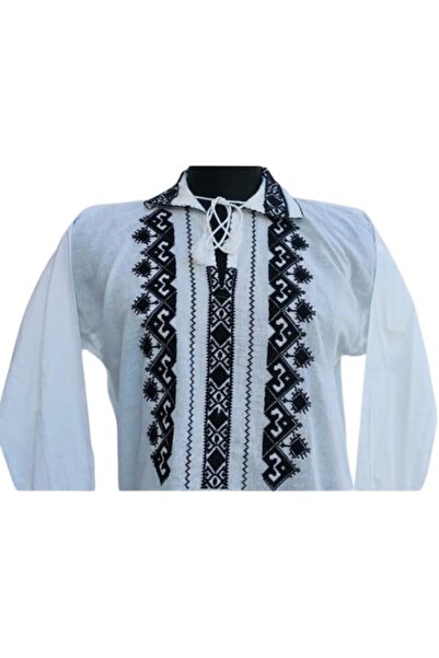 OEM Ie traditionala, broderie, din bumbac, pentru barbati, negru, marime 3XL