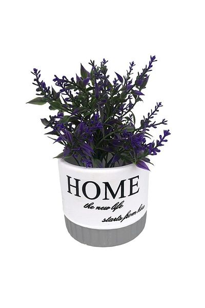 OEM Ceramic Pot with Plastic Lavender and 'Home' Text, 10X16 cm