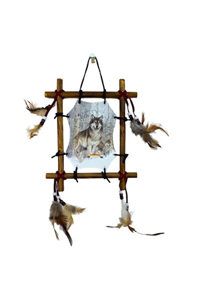 OEM Ramă de lemn cu decorațiuni din pene, blană și mărgele M1, 23x19cm