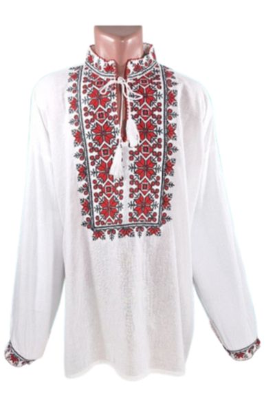 OEM Men's Traditional Shirt, Long-sleeve, Cotton, Tunic Model, Red-Black Embroidery, Size M