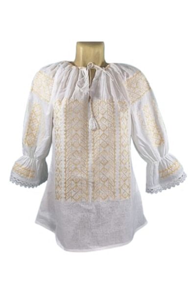 OEM Women's Blouse, Cotton, 3/4 Sleeve, Traditional Embroidery Beige, Size L